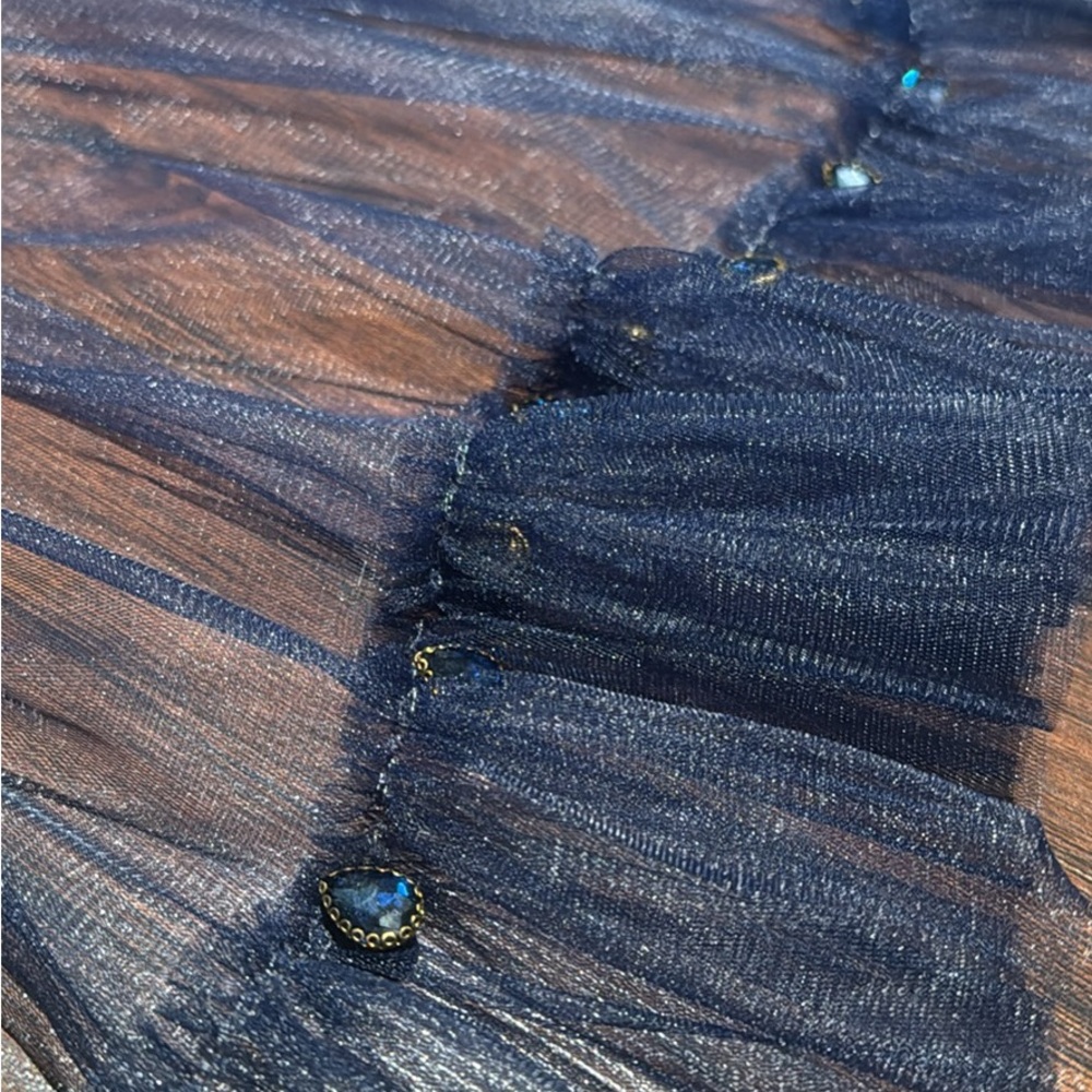 Shoulder Length Navy Veil with Antique Gems